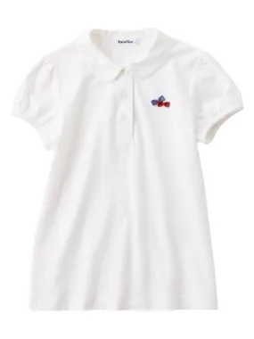 Familiar Poloshirt van katoenblend met strikdetail Wit